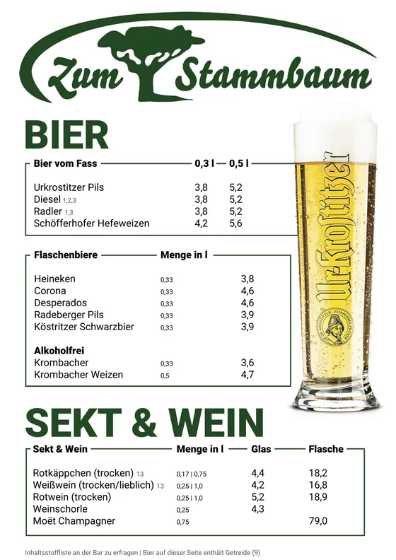 Drinks menu of Zum Stammbaum Leipzig